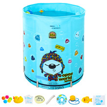 诺澳 大号婴儿游泳池套装 合金支架游泳桶可调高度 幼儿童保温洗澡盆 宝宝浴盆免充气戏水 蓝色-70*80普通单层款-大码脖圈 大码脖圈