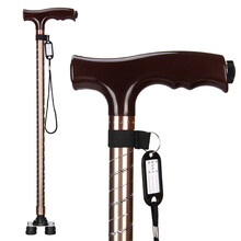 七钡勒 老人铝合金拐杖 四脚拐杖  可伸缩调节手杖 带灯四脚拐棍 古铜色