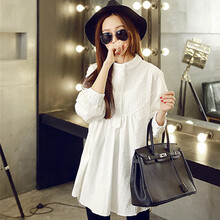 书果 孕妇衬衫韩版宽松中长款孕妇上衣2021秋装新款潮妈孕妇装 白色 S