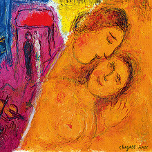 《喜悦》 夏加尔 雅昌艺品   油画框画装饰画玄关卧室餐厅客厅沙发电视背景墙挂画 深色油画框