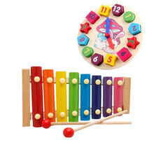 儿童绕珠串珠玩具 婴儿宝宝穿珠子早教益智积木0-1-2-3周岁男女孩 A5：八音敲琴+数字时钟配对积木
