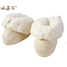 涵菡乐 秋冬季婴儿棉鞋新生儿脚套保暖加绒鞋袜宝宝鞋子软底冬鞋 彩色条纹 11.5CM