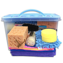 艾丽尔家用洗车用品套装 汽车清洁小轿车越野SUV工具礼盒含毛巾海棉手套轮毂刷麂皮巾洗车液蜡拖储物水箱 天空蓝 洗车11件套 10升