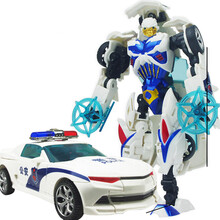 儿童模型变形玩具 手动变形玩具可变形大黄蜂擎天白峰玩具汽车人组合套装礼物玩具 白色款警车19厘米