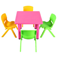 幼儿园塑料正方桌升降桌儿童四方桌宝宝桌子学习桌椅组合吃饭桌课桌椅套装 玫红色一桌四椅