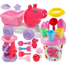 粉红小猪沙滩玩具套装儿童宝宝儿童玩沙挖沙漏铲子工具女孩123456 沙滩车沙漏中铲20件套