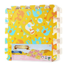 明德爬行垫泡沫拼接地垫儿童仿木纹地垫加厚地板垫子婴儿宝宝爬爬垫防滑防摔无味游戏垫送原配边条 黄色马戏团(送边条) 60*60*1cm(1片价送2根原配边条)