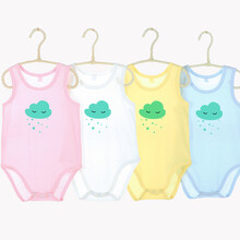花花宝贝 夏天婴儿连体衣男女宝宝大码连体睡衣无袖背心三角哈衣包屁衣夏季薄款0-1-2-3岁 蓝色（单件） 80cm