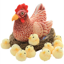 可爱仿真大公鸡老母鸡小鸡鸭鹅布娃娃创意公仔毛绒玩具玩偶生日礼物男女生 母鸡+10个鸡宝宝+窝