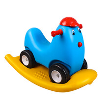 儿童动物滑行车多功能摇马儿童溜溜车宝宝四轮车学步车幼儿园咪咪狗滑车玩具 黑轮蓝身带底板小鸡