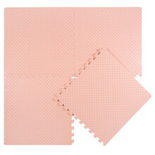 明德 泡沫地垫家用客厅卧室田园风覆膜碎花点点图案EVA爬行垫拼接垫子木纹草坪纹送边条30cm9片 粉色点点 30*30*1cm(9片装送9根边条)