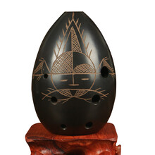 永田 七星埙 八孔梨形黑陶埙 学生初学者埙 入门练习演奏埙 民族乐器埙 河姆渡人面鱼纹F调