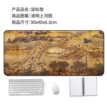RS 艺术游戏超大号鼠标垫加厚励志中国风兰亭序文艺办公家用写字桌垫 清明上河图-90x40cm