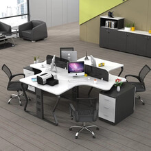 曲臣办公家具组合现代简约2/4/6人位黑白屏风L型办工家具职员四人位卡座工作位办公桌椅隔断员工位 十型四人位含柜椅