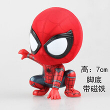 黑豹雷神美国队长复仇者正义联盟玩具手办死侍模型钢铁蚁人蜘蛛侠Q版公仔 蜘蛛侠-7cm（脚底带磁铁） 公仔
