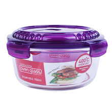 乐扣乐扣（LOCK&LOCK） 耐热玻璃保鲜盒 微波炉饭盒便当盒 冰箱收纳碗水果零食盒 带蒸汽孔 圆形950ml