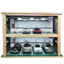 1:18停车场模型场景 实木停车库 汽车模型防尘罩展示盒 手工DIY模型 8车位三面透明款现货
