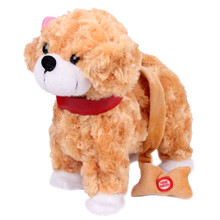 儿童电动毛绒玩具狗狗会唱歌会叫电子机器狗仿真泰迪牵绳走路小狗 棕色狗狗