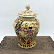 清乾隆年制刻人物侍女图纹将军茶叶罐摆件 古玩收藏 古董仿古瓷器