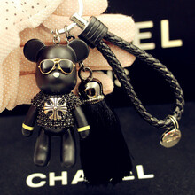 迪加伦  汽车钥匙扣 创意卡通挂件摆件 暴力熊 大白 哆啦A梦 公仔 蓝胖子 情侣钥匙链挂饰汽车用品 暴力熊-罗心眼镜带流苏 卡通钥匙扣