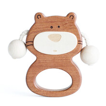 墨小小 拨浪鼓新生儿婴儿安抚玩具0-3-6-10个月木质可啃咬磨牙小狗手摇铃四个月宝宝玩具 幼儿可可熊拨浪鼓刻字定制