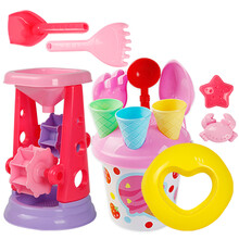 建雄儿童玩具决明子玩具沙池套装家庭用玩沙池围栏男女宝宝沙滩玩具池 公主桶配沙漏14件套