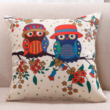 雅鹿·自由自在 沙发抱枕靠枕床头靠垫仿棉麻卡通含芯枕腰垫枕头45*45cm 情侣猫头鹰 抱枕含芯