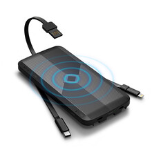 爱沃可（iWALK）自带线三头无线充电宝快充超薄迷你便携适用三星苹果华为小米type-c移动电源 黑色