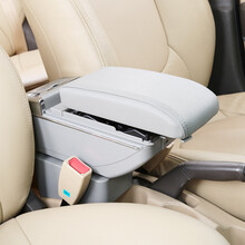 乾图 汽车扶手箱专车专用免打孔手扶箱 灰 带灯+USB+升高 高尔夫6高尔夫7海马M3威旺306森雅