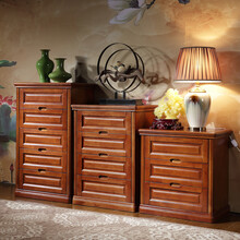 雨木 斗柜 现代中式实木斗柜储物收纳橱卧室家具抽屉柜 胡桃色 三斗柜