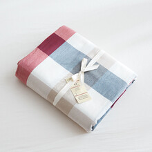 堞仙子家纺 全棉水洗棉被套单件针织单双人纯棉学生宿舍素色被罩 兰陵红格 单件被套150*200cm