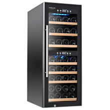 维尤尼科SW-38红酒柜四季恒温压缩机风冷防紫外线酒柜双温区家用办公室冰吧冷藏柜保鲜无霜冷柜38支装 黑色