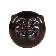 黑檀木招财猪手把件生肖猪木雕猪把玩件金蟾生肖牛木鱼蝙蝠钱袋知了蝉财神爷木雕大象手把件白菜挂件 黑檀木笑脸猪