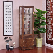 慢象红木家具非洲鸡翅木（学名：非洲崖豆木）实木酒柜中式玻璃酒水柜摆件陈列展示柜置物柜客厅储物柜酒水柜 单个 长60*宽40*高198cm