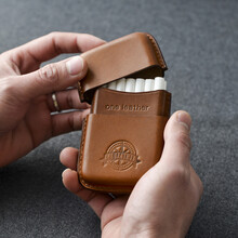 one leather一皮 树膏牛皮手工烟盒14支装粗烟散个性菸盒14支装软装超薄创意W1824-1 雅致棕