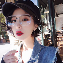 【顺丰秒发】网红眼镜透明平光镜防辐射男女韩版潮大框眼镜框方形 1.56防辐射依视路旗下万新镜片/留言度数+镜框