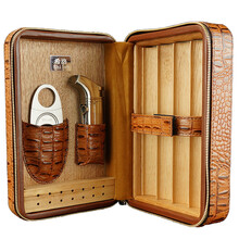 熙凌礼品 希洛Shiloh古巴雪茄皮盒四支装皮套带雪茄打火机雪茄刀工具套装 简单优质刀片 2