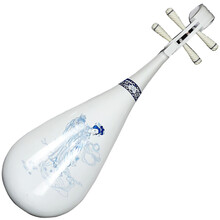 FLOFAIR牌 成人琵琶乐器  红木材质 白色油漆 青花瓷彩绘工艺 手绘丹青仙女图案 演出用琴 青花瓷彩绘琵琶PP-10