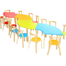 loveforever实木幼儿园儿童桌椅拼接大课桌早教培训班儿童桌椅组合套游戏桌 四张扇形桌