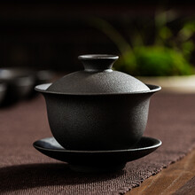 陶艺公社 盖碗 陶瓷功夫茶具三才泡茶杯黑陶家用办公日式手工茶碗 黒釉沐春款-150ml
