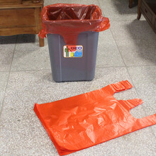 采易（MINING EASY） 提手垃圾袋 手提物业垃圾袋 黑色红色马夹袋 大号塑料袋 红色 宽35cm 50只/捆