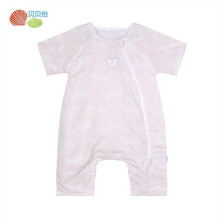 贝贝怡男女宝宝2021夏季新款短袖分腿睡袋萌趣提花儿童防踢被 浅粉 90cm