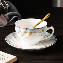 一淘一陶欧式陶瓷咖啡杯套装简约小奢华咖啡杯套具英式下午茶红茶具网红INS北欧创意简约家用咖啡杯碟 JD-蓝色佳人罗纹一杯一碟一金勺