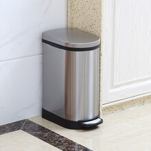 【出口优品】长方形垃圾桶卫生间夹缝窄型家用现简约日式带盖小号不锈钢脚踏踩静音卧室厕所办公室厨房客厅  10L U形  砂光银(卫生间\客厅\办公室)