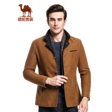 骆驼（CAMEL）男装冬款青年西装领单排扣纯色时尚绅士长袖棉服男 土黄 XL