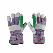 代尔塔 A级双层牛皮劳保手套 强耐磨防刺穿安全手套 机械加工修理造船204208 灰色/绿色10#【加强款】/204208