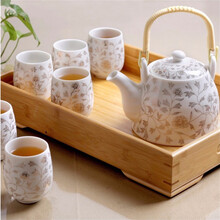 配竹托景德镇陶瓷茶具套装家用简约整套功夫茶具现代古典客厅提梁壶大号整套中式茶壶茶杯茶盘1壶6杯古笙记 白金兰藤(主图款)  7件
