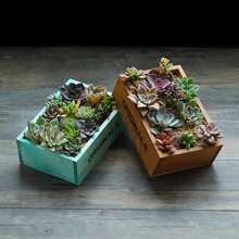 思荣琪 木制花盆 多肉植物复古 桌面 长方形 防腐木 盆栽 花箱 花槽 蓝色