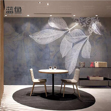 蓝鱼（LANYU）现代时尚线条树叶北欧纹理电视背景墙壁画藏青色墙纸客厅卧室壁纸影视墙无缝整张墙布 加厚整张-无纺布
