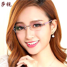 莎视防蓝光无框眼镜女白领商务钻石切边镶钻成品近视眼镜板材镜腿防过敏防辐射平光变色眼镜 粉色镜架 变色配镜(1.61镜片留言度数|茶色|灰色)